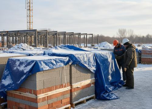 Как правильно хранить блоки и кирпич зимой?