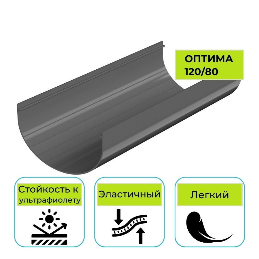 Желоб водосточный Технониколь Оптима, ПВХ серый 2 м