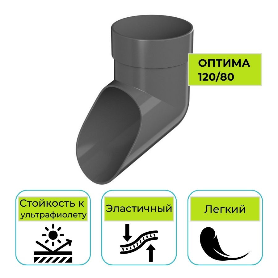 Слив трубы Технониколь Оптима, ПВХ серый 80 мм