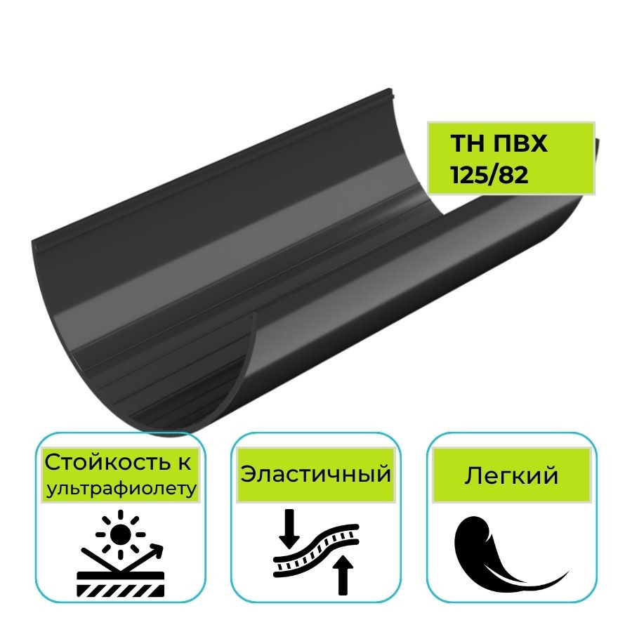 Желоб водосточный Технониколь ПВХ 125/82, черный 1,5 м