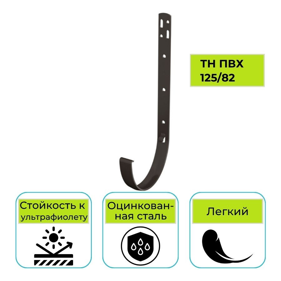 Кронштейн желоба Технониколь ПВХ 125/82, металлический темно-коричневый