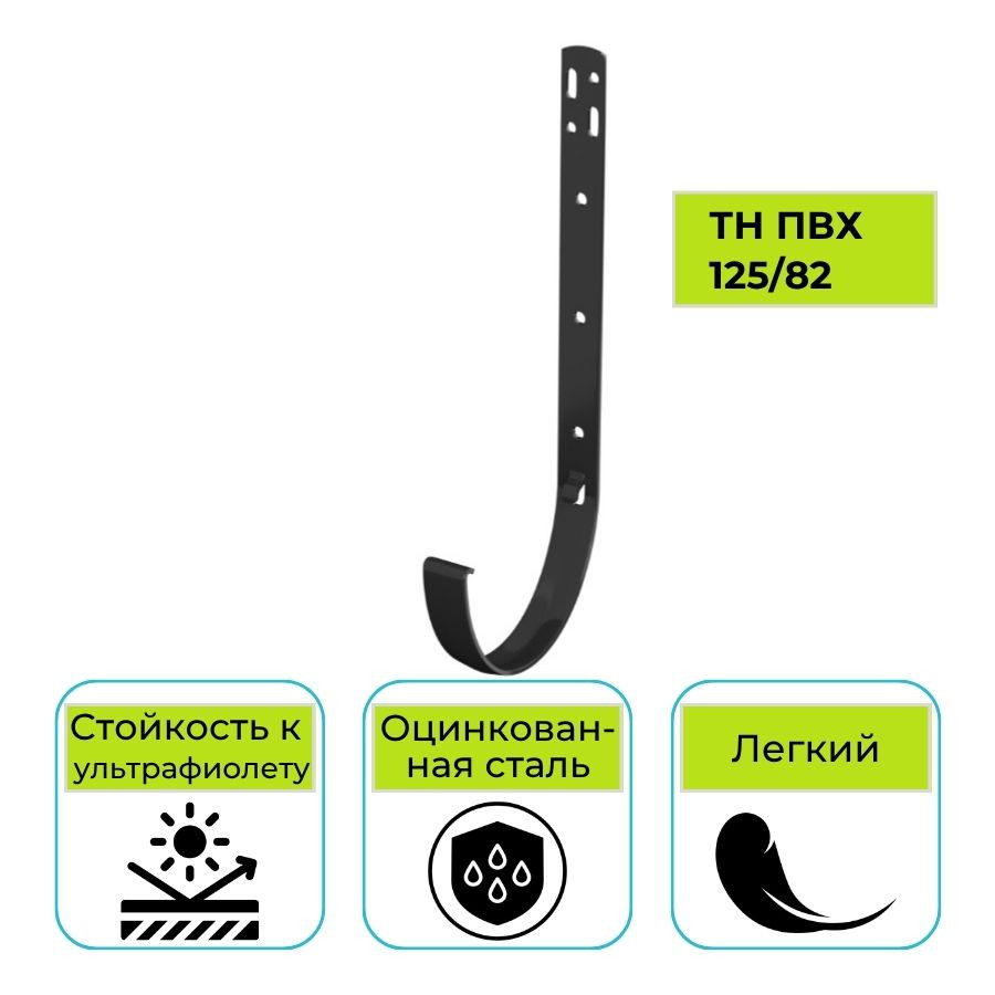 Кронштейн желоба Технониколь ПВХ 125/82, металлический черный