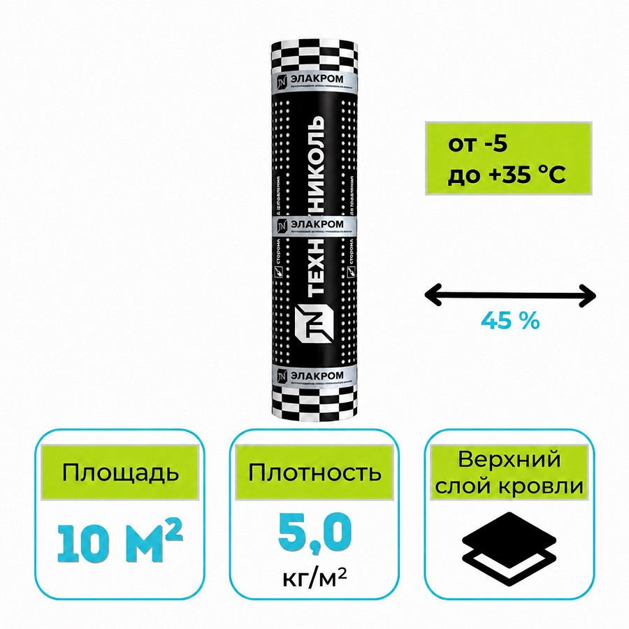 Материал кровельный ТехноНИКОЛЬ Элакром ЭКП-5,0 10 м2 сланец серый