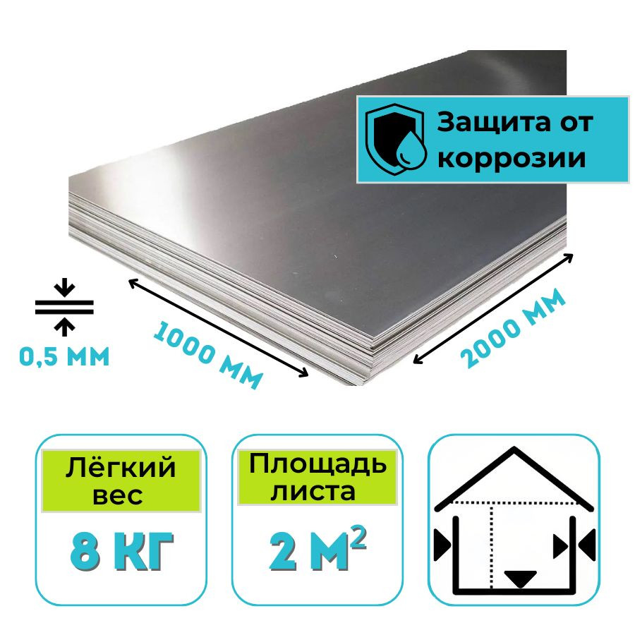 Лист стальной оцинкованный Lihtar (Лихтар) 0,5x1000x2000 мм