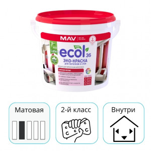 ЭКО-Краска MAV ECOL 36 для потолков и стен белая 11 л