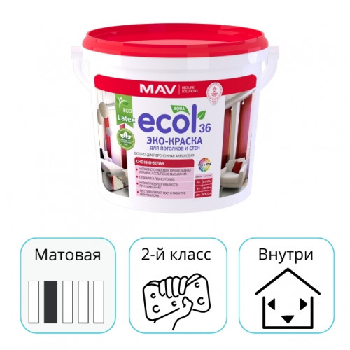 ЭКО-Краска MAV ECOL 36 для потолков и стен белая 11 л 1