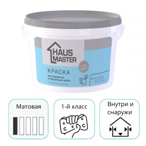 Краска акриловая вд MAV Haus Master универсальная белая матовая 3 л