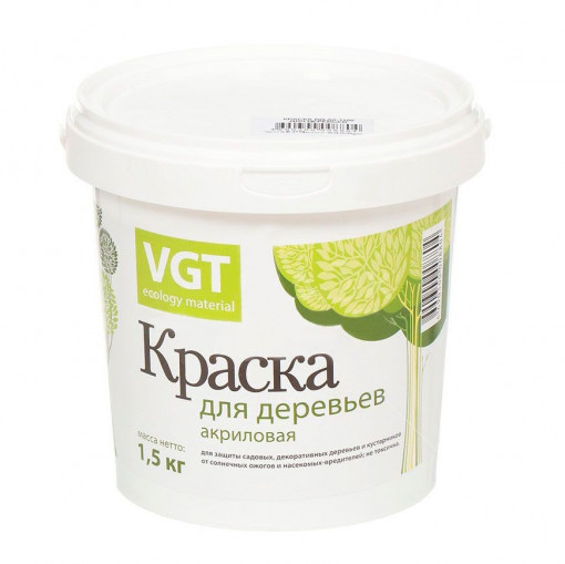 Краска акриловая VGT ВД-АК-1180 для садовых деревьев белая 1,5 кг