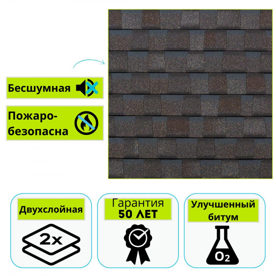 Многослойная черепица Технониколь Shinglas Кантри, Умбра 2,6 м²