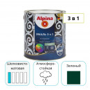 Эмаль Alpina по ржавчине 3 в 1 шелковисто-матовая зеленая 2,5 л