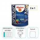 Эмаль Alpina по ржавчине 3 в 1 шелковисто-матовая белая 0,75 л