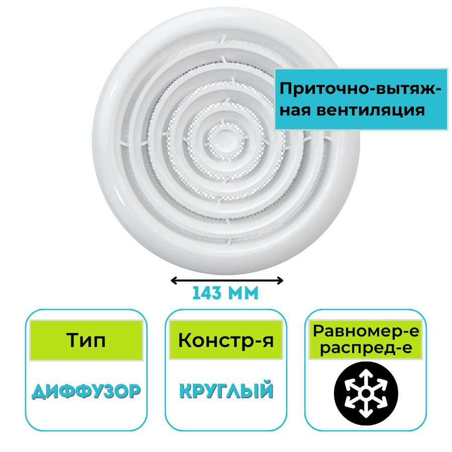 Диффузор приточно-вытяжной ERA 10DK круглый фланец пластик 100 мм