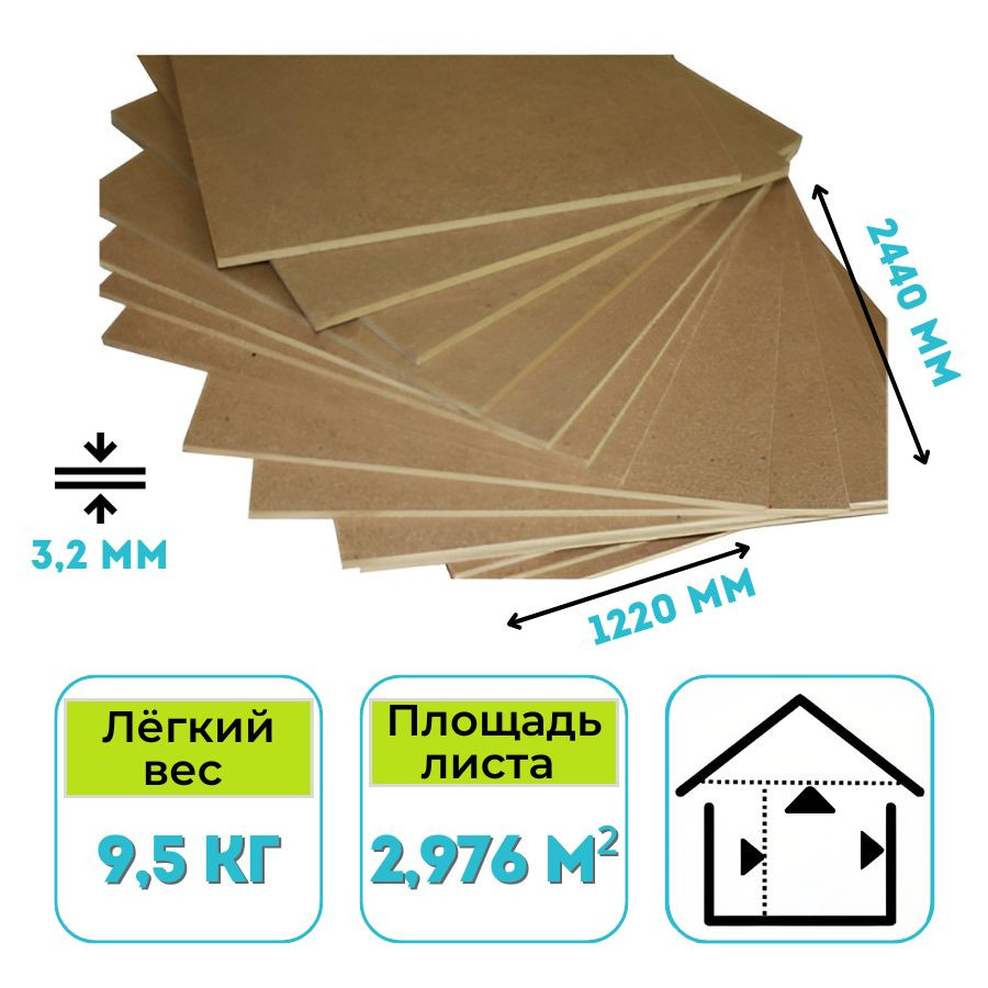 Древесноволокнистая плита (ДВП) ТС 2440х1220х3,2 S2,98 группа А
