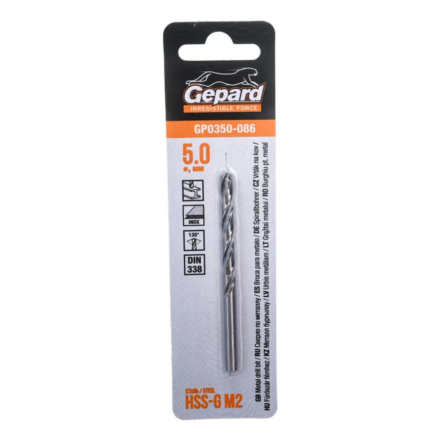 Сверло по металлу спиральное 5х52х86 мм GEPARD HSS-G (GP0350-086)