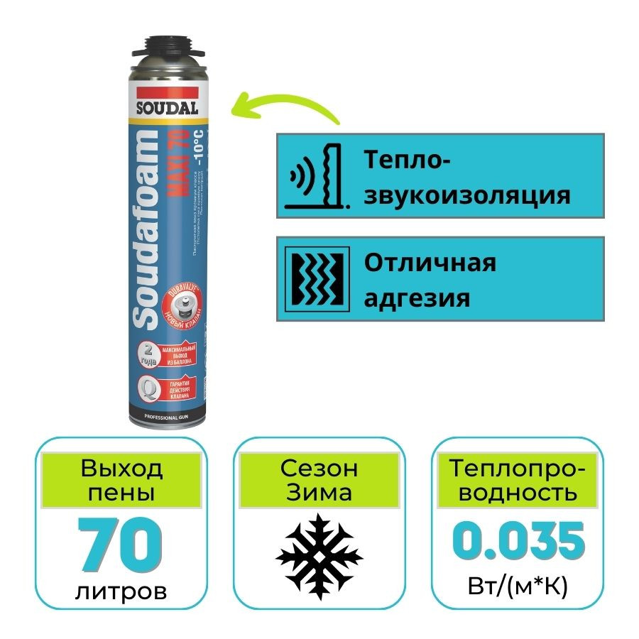 Пена монтажная Soudal Soudafoam Maxi 70 зимняя профессиональная 870 мл