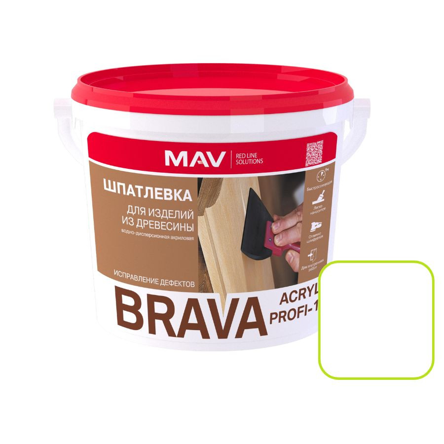 Шпатлевка MAV BRAVA ACRYL PROFI-1 белая 1 л для изделий из древесины