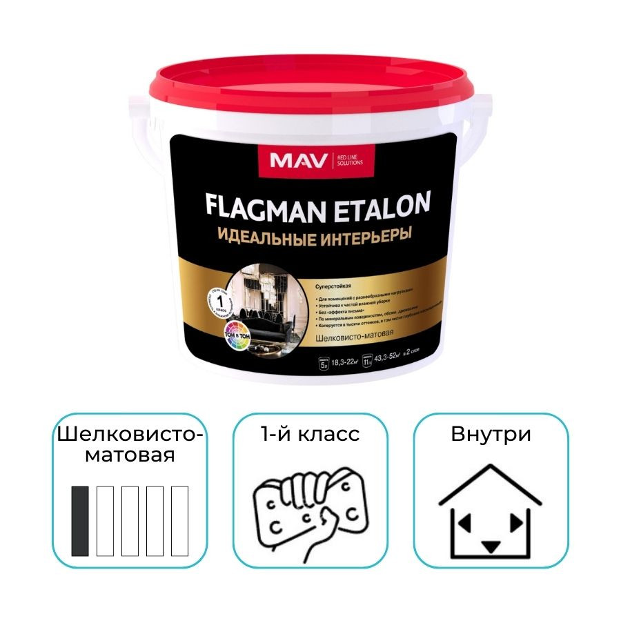 Краска MAV Flagman Etalon интерьерная белая шелковисто-матовая 3 л
