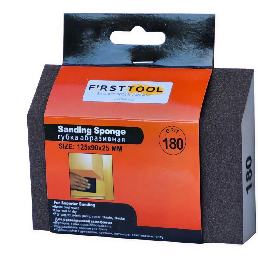 Губка абразивная шлифовальная угловая Р180 FIRSTTOOL 125х90х25 мм