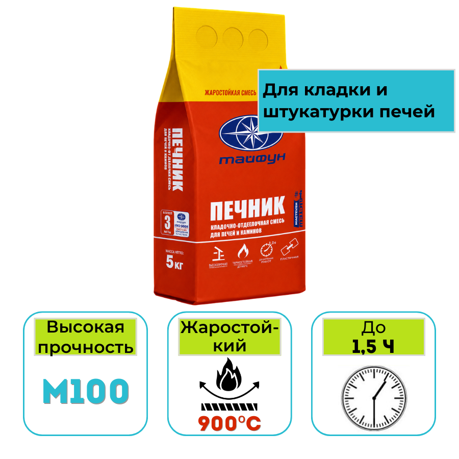 Кладочно-штукатурная смесь для печей Тайфун Мастер Печник 5 кг