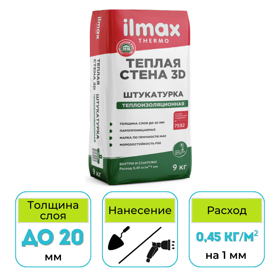 Штукатурка теплоизоляционная ilmax thermo Теплая стена 3D 9 кг