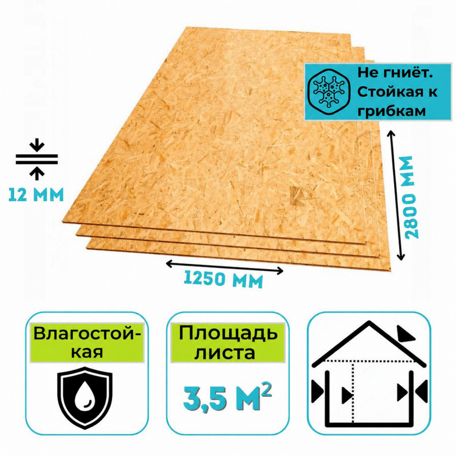Плита OSB-3 (ОСБ) влагостойкая 2800х1250х12 мм Ultralam