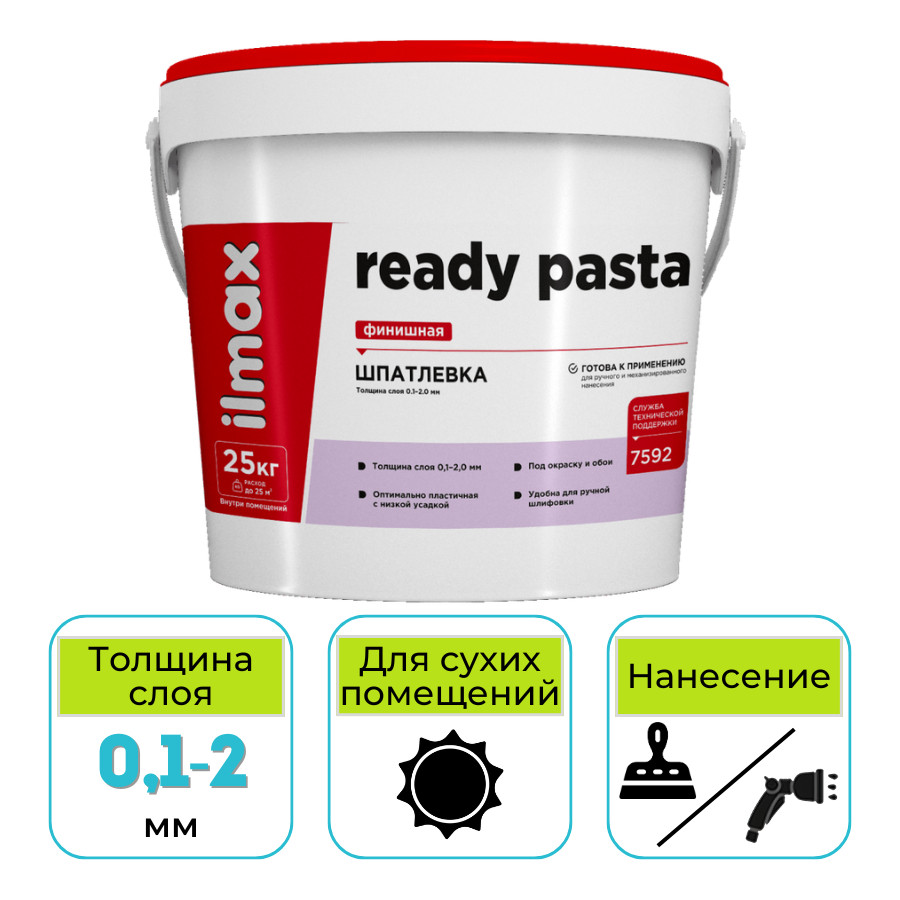 Шпатлевка финишная ilmax ready pasta полимерная белая 25 кг