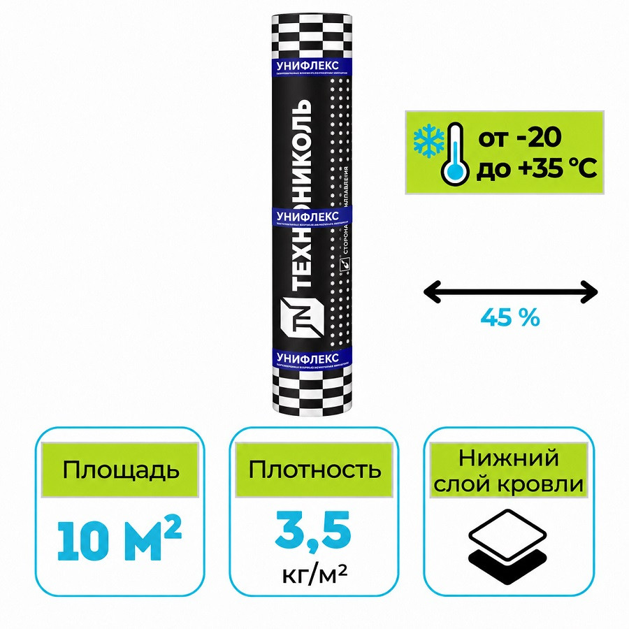 Материал кровельный ТЕХНОНИКОЛЬ Унифлекс ЭПП К-ПХ-БЭ-ПП/ПП-3,5, 10 м2