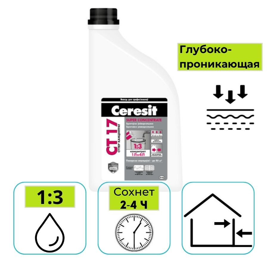 Грунтовка Ceresit CT 17 Super Concentrate прозрачная (1:3) 1 л