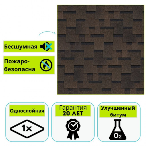 Гибкая черепица Технониколь Shinglas Финская, Аккорд, коричневый 3 м²