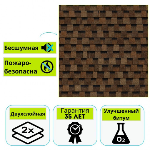 Многослойная черепица Технониколь Shinglas Ранчо, бронза 2 м²