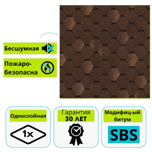 Гибкая черепица Технониколь Shinglas Комфорт, Сальса, какао 3 м²