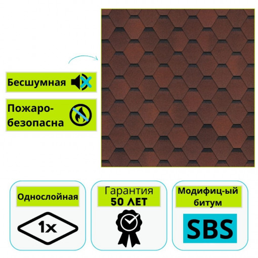 Гибкая черепица Технониколь Shinglas Ультра, Самба, рубин 3 м²