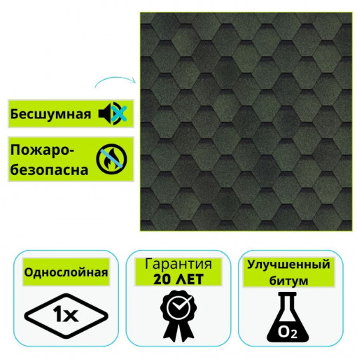 Гибкая черепица Технониколь Shinglas Финская, Соната, зеленый 3 м²