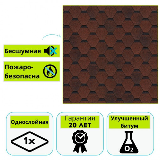 Гибкая черепица Технониколь Shinglas Финская, Соната, красный 3 м²