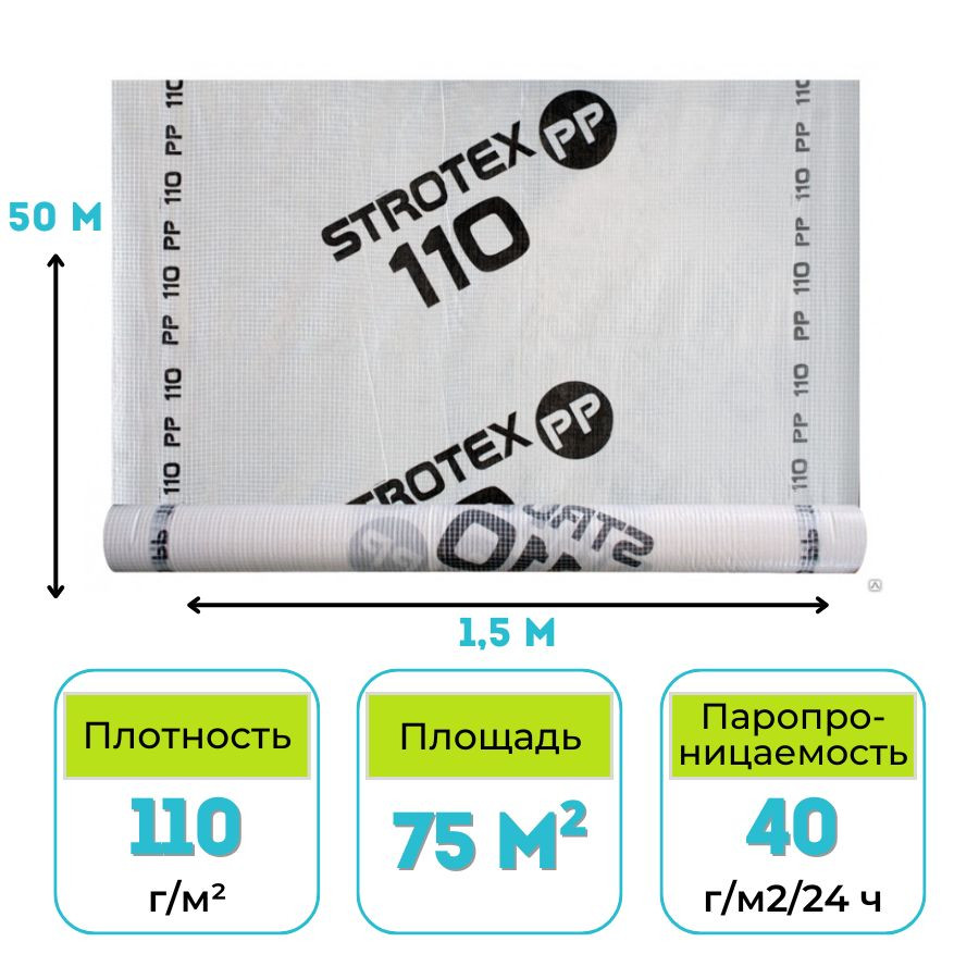 Гидроизоляционная пленка STROTEX 110 PP 75 м2