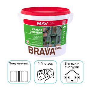 Краска MAV BRAVA ЭКО-ДОМ интерьерная, фасадная белая полуматовая 3 л