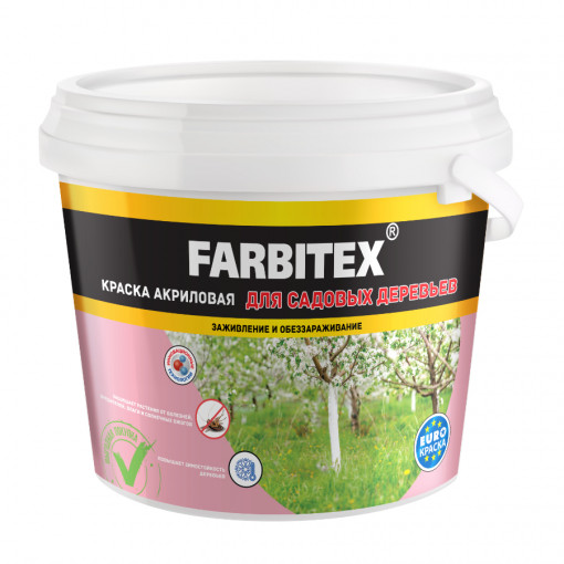 Краска акриловая FARBITEX для побелки садовых деревьев белая 1,2 кг