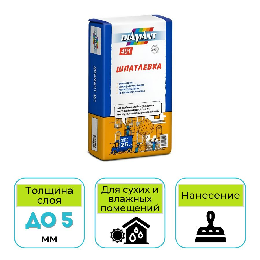 Шпатлевка финишная Диамант 401 белая 25 кг