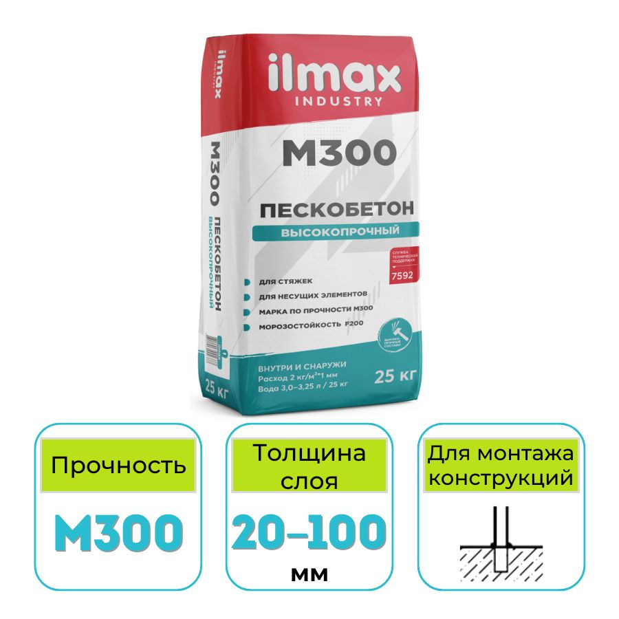 Смесь для стяжки цементная ilmax industry Пескобетон М300 25 кг