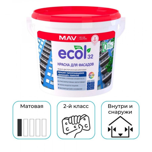 Краска акриловая вд фасадная МАВ ECOL 32 TR прозрачная 11 л