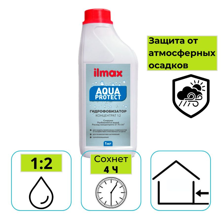 Гидрофобизирующая грунтовка (пропитка), концентрат (1:2) ilmax aqua protect 1 кг