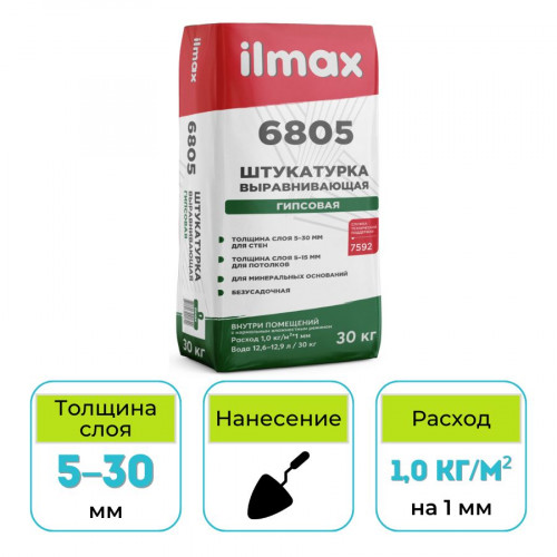 Штукатурка гипсовая выравнивающая ilmax 6805 30 кг 1
