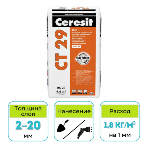 Штукатурка трещиностойкая Ceresit CT 29 серая 25 кг 1