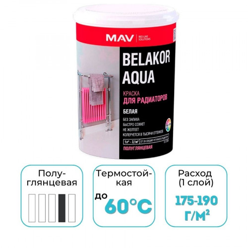 Краска MAV Belakor Aqua для радиаторов белая полуглянцевая 1 л 1
