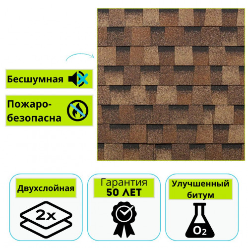 Многослойная черепица Технониколь Shinglas Кантри, Бронза 2,6 м² 1
