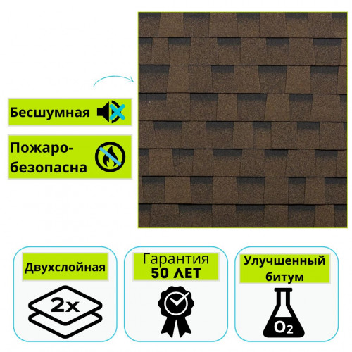 Многослойная черепица Технониколь Shinglas Кантри, Коричневый 2,6 м² 1