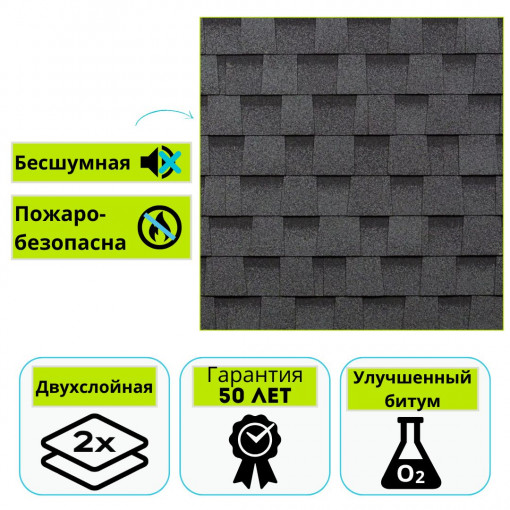 Многослойная черепица Технониколь Shinglas Кантри, Серый 2,6 м²