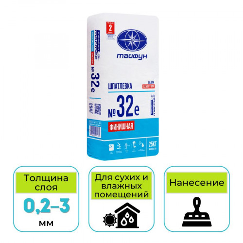 Шпатлевка цементная финишная Тайфун Мастер №32е белая 25 кг 1