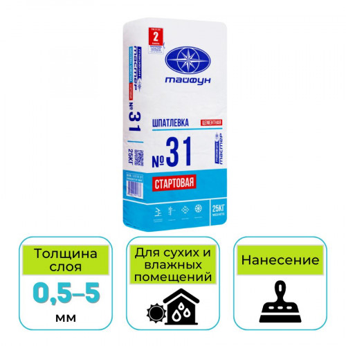 Шпатлевка цементная Тайфун Мастер №31 серая 25 кг 1