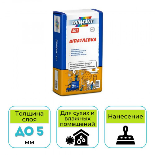 Шпатлевка финишная Диамант 401 белая 25 кг 1